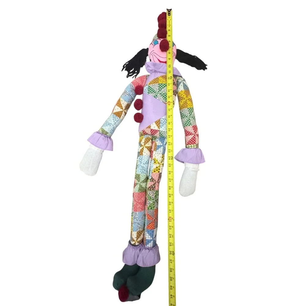 Vintage Handmade Patchwork Clown Doll Large 41 Inch Folk Art Harlequin Plush Toy